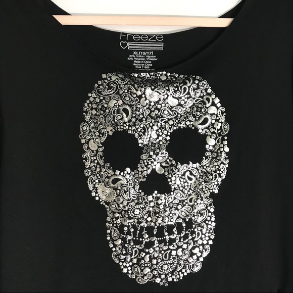 Sugar Skull Paisley Flower Fringe Crop Top XL (15/17) - Picture 2 of 5